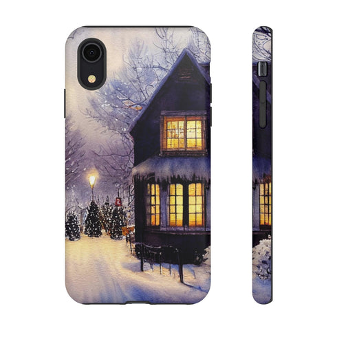 Glowing Homes in the Snow with Christmas Decorations - Impact Resistant Phone Case iPhone XR Matte